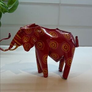 Red Elephant Figurine with Yellow Accents